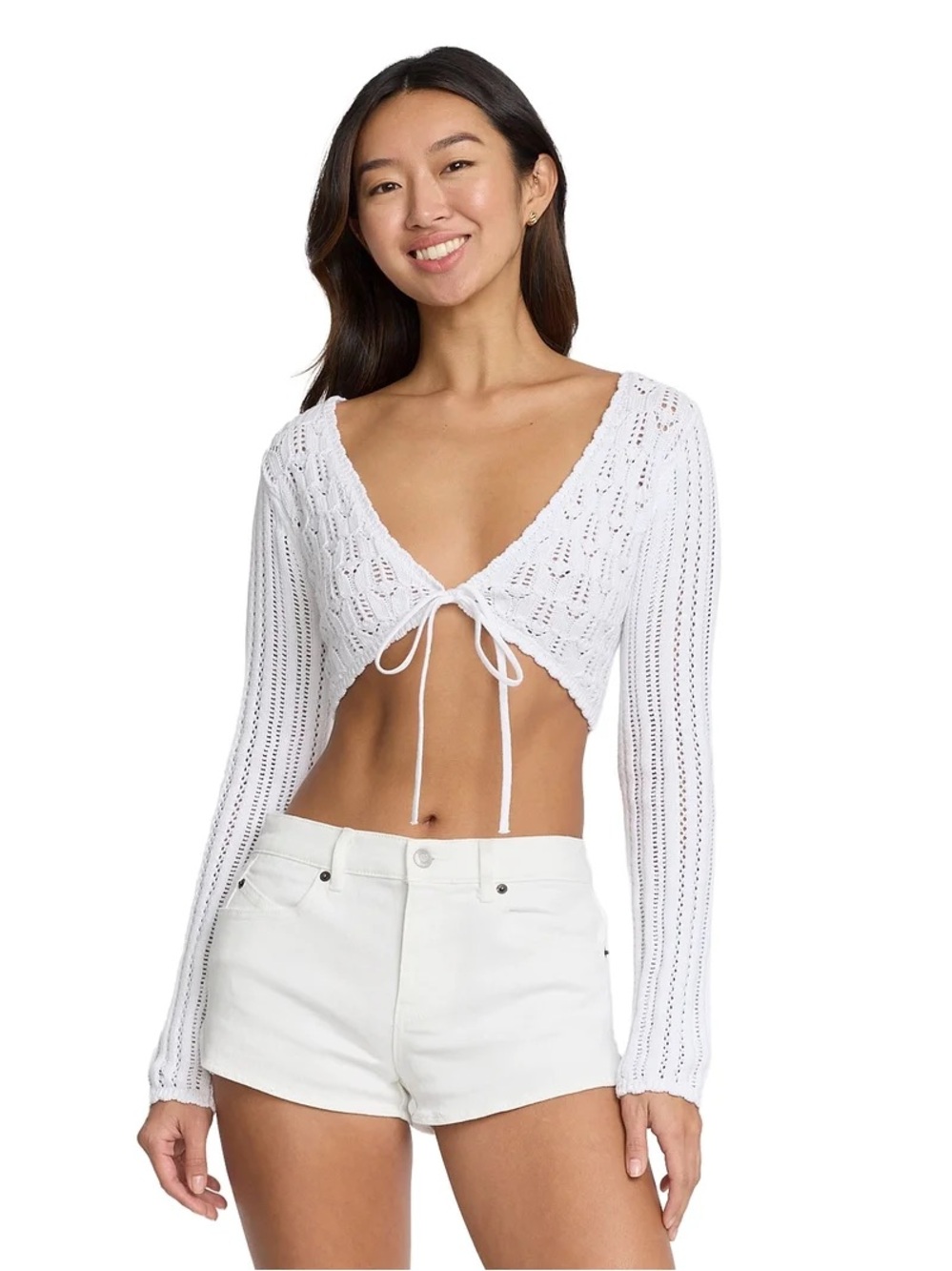 Tie front knit long sleeve